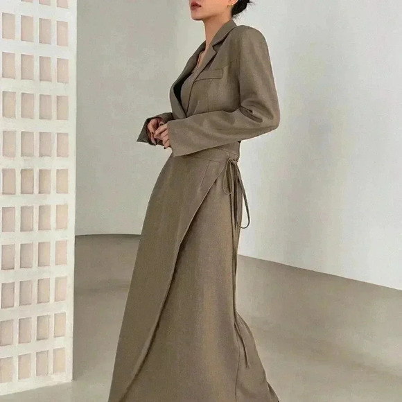 Brown Preppy Womens Women's Solid Color Slim Fit Double Breasted Blazer - Picture 5 of 5